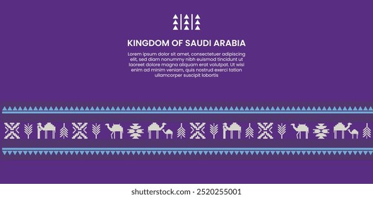 Traditionelle saudi-arabische Symbole auf violettem Hintergrund - Kulturvektorbanner für Projekte im Nahen Osten