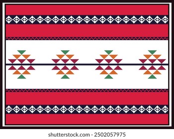 Traditional Saudi Arabian Textile Design - Red and White Geometric Pattern with Cultural Motifs Inspired by Arabian Heritage