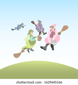 Traditional Scandinavian Easter Witches flying on broomsticks to Blockula (Blåkulla). 