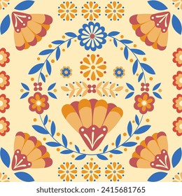 Traditional Scandinavian folk tile. Symmetric floral ornament pattern. Use for print,textile,template,tile,kitchen surface design, book cover