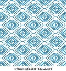 Traditional scandinavian pattern. Nordic ethnic seamless background. Textures in blue and white colors. Vector illustration. Can use for warm clothes design, Christmas and new year background