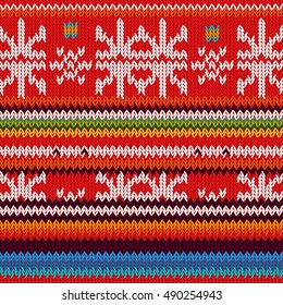 Traditional Scandinavian seamless knitted pattern. Abstract vector background. Retro textile collection. Rainbow colors.