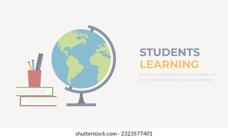 Traditional school education. Earth globe and books vector. Remote online lessons concept. Innovative school programs.