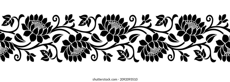 Traditional seamless Asian lotus flower border