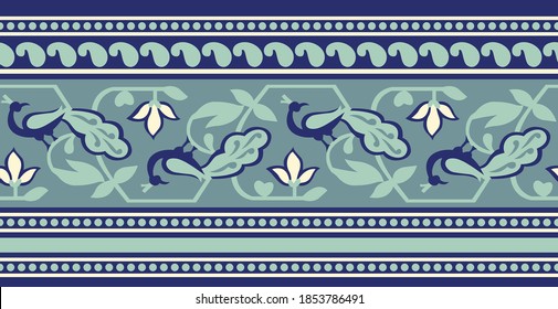 Traditional seamless Asian peacock border design