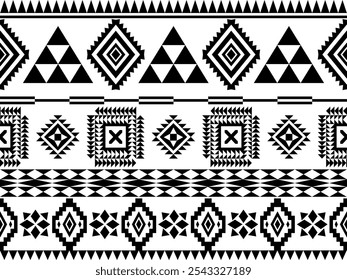 Traditional seamless ethnic pattern. Native American tribal motive. Border ornament. Black and white color. Design for textile, fabric, clothing, curtain, rug, ornament, background.