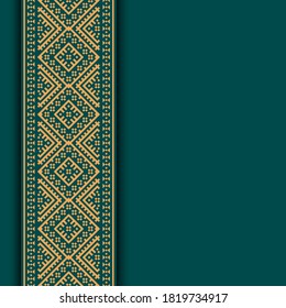 Traditional seamless ethnic pattern texture background in aztec and tribal style green and gold color