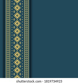 Traditional seamless ethnic pattern texture background in aztec and tribal style blue and gold color