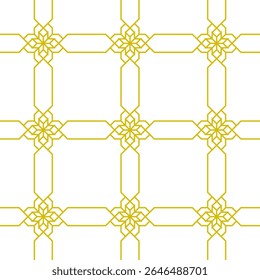 Traditional seamless floral pattern. Abstract geometric ornament with golden lines on white background. Luxury beautiful artistic floral texture