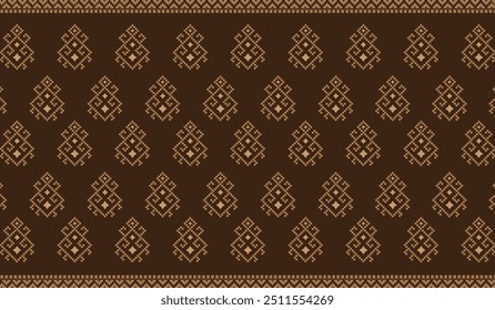 Traditional seamless geometric ethnic pattern. Decorated with brown carpet flowers. Vintage style. Design for background, wallpaper, illustration, fabric, clothing, textile, batik, embroidery, carpet.