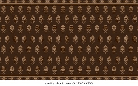 Traditional seamless geometric ethnic pattern. Decorated with brown carpet flowers. Vintage style. Design for background, wallpaper, illustration, fabric, clothing, textile, batik, embroidery, carpet.