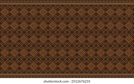Patrón étnico geométrico sin costuras tradicional. Decorado con flores de alfombra marrón. Estilo Antiguas. Diseño para el fondo, Fondo de pantalla, ilustración, tela, ropa, textil, batik, bordado, alfombra.