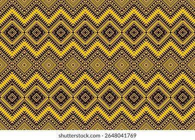 Traditional seamless geometric pattern in yellow and black with tribal diamond motifs.