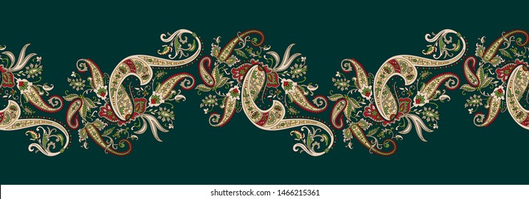 Traditional seamless indian paisley border