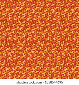 Traditionell nahtlos gestricktes orangefarbenes Muster. Winterdesign-Hintergrund mit Platz für Text. Hintergrundstruktur. Nahtloses Muster. Vektorgrafik.