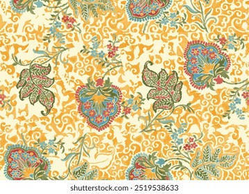 traditional seamless paisley 
 flower pattern isolated on cream background. traditional Persian pattern, ikat pattern, kalamkari pattern.