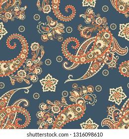 Traditional seamless paisley pattern. Indian floral ornament.