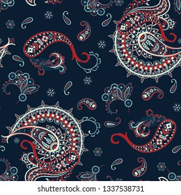 Traditional seamless paisley pattern. Indian floral ornament. Vector background