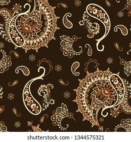 Traditional seamless paisley pattern. Indian floral ornament. Vector background