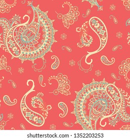 Traditional seamless paisley pattern. Indian floral ornament. Vector background