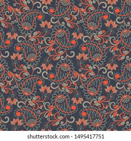Traditional seamless paisley pattern. Indian floral ornament.