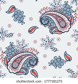 Traditional seamless paisley pattern. Indian floral ornament.