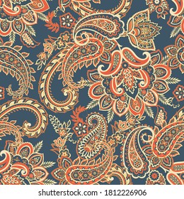 Traditional seamless paisley pattern. Indian floral ornament.