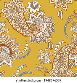 Traditional seamless paisley pattern. Vector Indian floral ornament.