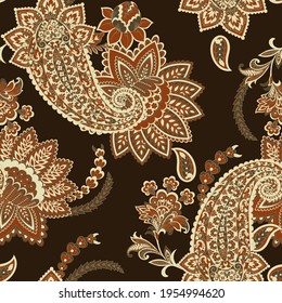 Traditional seamless paisley pattern. Vector Indian floral ornament.