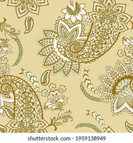 Traditional seamless paisley pattern. Vector Indian floral ornament.