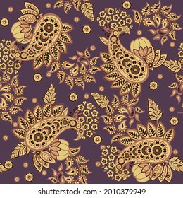 Traditional seamless paisley pattern. Vector Indian floral ornament.