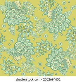 Traditional seamless paisley pattern. Vector Indian floral ornament.