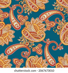 Patrón paisley tradicional sin costura. Ornamento vectorial indio floral.