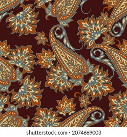 Traditional seamless paisley pattern. Vector Indian floral ornament.