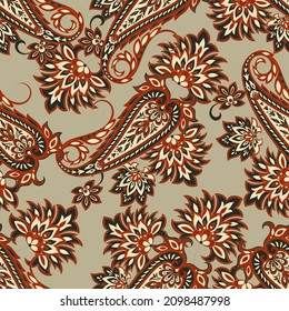 Traditional seamless paisley pattern. Vector Indian floral ornament.