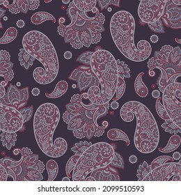 Traditional seamless paisley pattern. Vector Indian floral ornament.