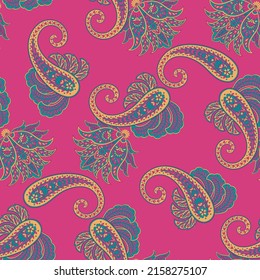 Traditional seamless paisley pattern. Vector Indian floral ornament.