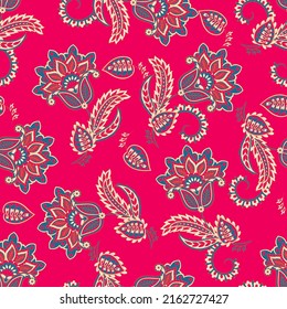 Traditional seamless paisley pattern. Vector Indian floral ornament.