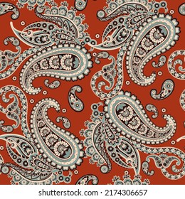 Traditional seamless paisley pattern. Vector Indian floral ornament.