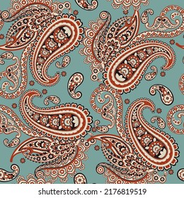 Traditional seamless paisley pattern. Vector Indian floral ornament.