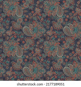 Traditional seamless paisley pattern. Vector Indian floral ornament.