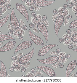 Traditional seamless paisley pattern. Vector Indian floral ornament.