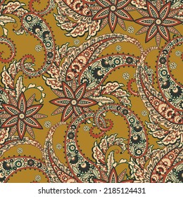 Traditional seamless paisley pattern. Vector Indian floral ornament.