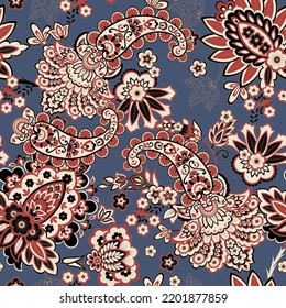 Traditional seamless paisley pattern. Vector Indian floral ornament.
