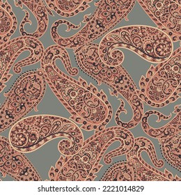 Traditional seamless paisley pattern. Vector Indian floral ornament.
