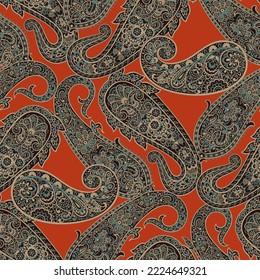Traditional seamless paisley pattern. Vector Indian floral ornament.