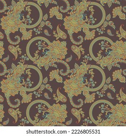 Traditional seamless paisley pattern. Vector Indian floral ornament