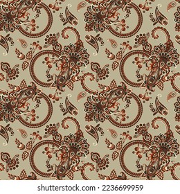 Traditional seamless paisley pattern. Vector Indian floral ornament