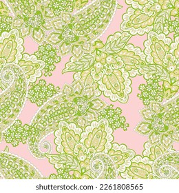 Traditional seamless paisley pattern. Vector Indian floral ornament.