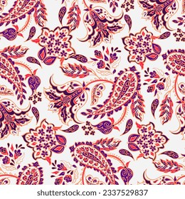 Traditional seamless paisley pattern. Vector Indian floral ornament.